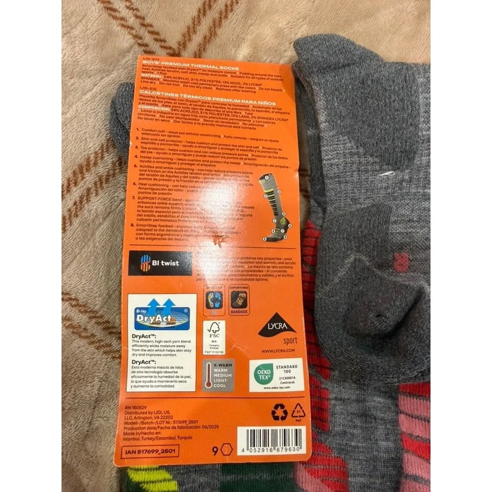 Crivit Boy & Women Lot 2 Premium Thermal Socks Grey Pink Yellow Size 3Y/4Y 39/40